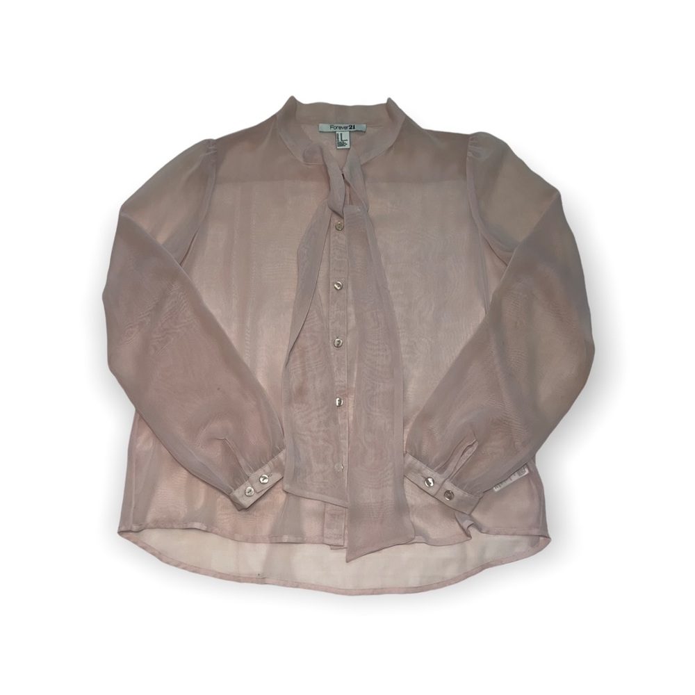 Forever 21 Sheer Blush Button Up Blouse, Size M